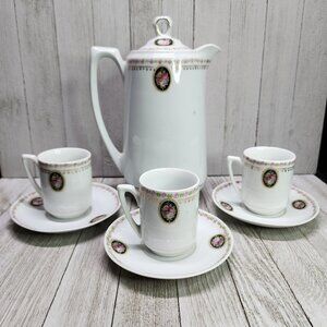 Vintage Bavaria Chocolate Tea Set Porcelain Victorian Gold Trim Pink Roses